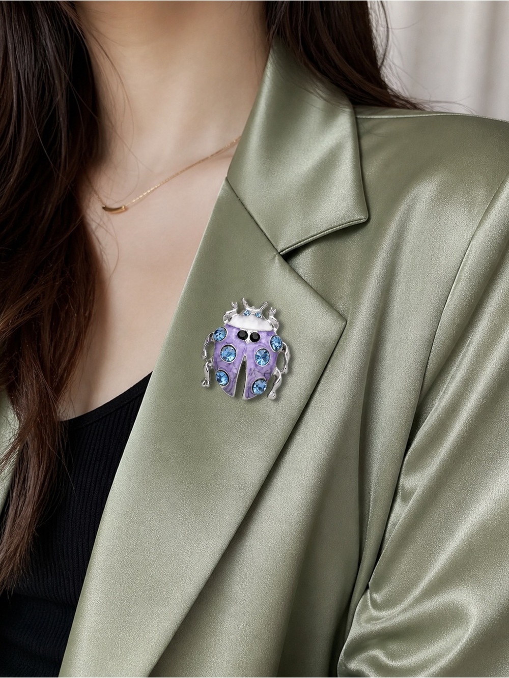 Purple Blue Crystal Ladybug Brooch